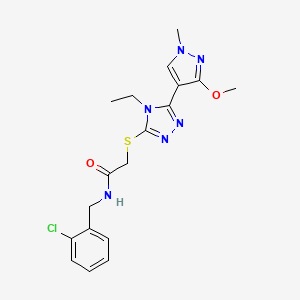 molecular formula C18H21ClN6O2S B6498587 N-[(2-chlorophenyl)methyl]-2-{[4-ethyl-5-(3-methoxy-1-methyl-1H-pyrazol-4-yl)-4H-1,2,4-triazol-3-yl]sulfanyl}acetamide CAS No. 1014095-15-8