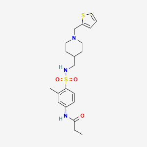 molecular formula C21H29N3O3S2 B6499381 N-{3-methyl-4-[({1-[(thiophen-2-yl)methyl]piperidin-4-yl}methyl)sulfamoyl]phenyl}propanamide CAS No. 953141-16-7
