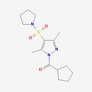 molecular formula C15H23N3O3S B6499818 1-cyclopentanecarbonyl-3,5-dimethyl-4-(pyrrolidine-1-sulfonyl)-1H-pyrazole CAS No. 1019105-39-5