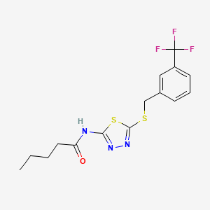 molecular formula C15H16F3N3OS2 B6500273 N-[5-({[3-(trifluoromethyl)phenyl]methyl}sulfanyl)-1,3,4-thiadiazol-2-yl]pentanamide CAS No. 392301-76-7