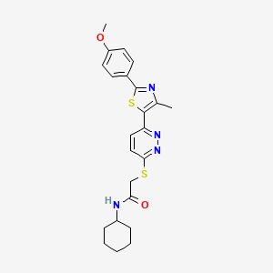 molecular formula C23H26N4O2S2 B6500531 N-cyclohexyl-2-({6-[2-(4-methoxyphenyl)-4-methyl-1,3-thiazol-5-yl]pyridazin-3-yl}sulfanyl)acetamide CAS No. 954696-55-0