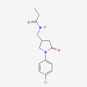molecular formula C14H17ClN2O2 B6500679 N-{[1-(4-chlorophenyl)-5-oxopyrrolidin-3-yl]methyl}propanamide CAS No. 955245-38-2