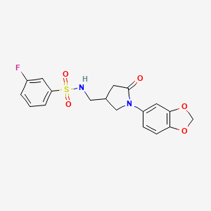 molecular formula C18H17FN2O5S B6500793 N-{[1-(2H-1,3-benzodioxol-5-yl)-5-oxopyrrolidin-3-yl]methyl}-3-fluorobenzene-1-sulfonamide CAS No. 954609-19-9