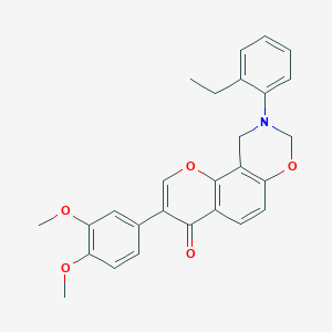 molecular formula C27H25NO5 B6502691 3-(3,4-dimethoxyphenyl)-9-(2-ethylphenyl)-4H,8H,9H,10H-chromeno[8,7-e][1,3]oxazin-4-one CAS No. 929440-58-4