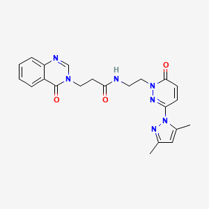 molecular formula C22H23N7O3 B6504044 3(4H)-Quinazolinepropanamide, N-[2-[3-(3,5-dimethyl-1H-pyrazol-1-yl)-6-oxo-1(6H)-pyridazinyl]ethyl]-4-oxo- CAS No. 1351647-39-6