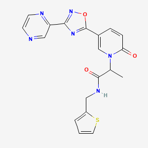 molecular formula C19H16N6O3S B6504748 2-{2-oxo-5-[3-(pyrazin-2-yl)-1,2,4-oxadiazol-5-yl]-1,2-dihydropyridin-1-yl}-N-[(thiophen-2-yl)methyl]propanamide CAS No. 1396626-15-5