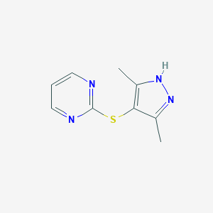 molecular formula C9H10N4S B065063 2-[(3,5-dimethyl-1H-pyrazol-4-yl)sulfanyl]pyrimidine CAS No. 175277-26-6