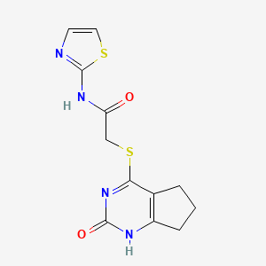 2-({2-oxo-1H,2H,5H,6H,7H-cyclopenta[d]pyrimidin-4-yl}sulfanyl)-N-(1,3-thiazol-2-yl)acetamide