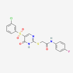 2-{[5-(3-chlorobenzenesulfonyl)-6-oxo-1,6-dihydropyrimidin-2-yl]sulfanyl}-N-(4-fluorophenyl)acetamide