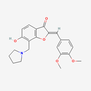 molecular formula C22H23NO5 B6507867 (2Z)-2-[(3,4-dimethoxyphenyl)methylidene]-6-hydroxy-7-[(pyrrolidin-1-yl)methyl]-2,3-dihydro-1-benzofuran-3-one CAS No. 887214-32-6