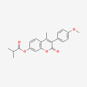 molecular formula C21H20O5 B6507909 3-(4-methoxyphenyl)-4-methyl-2-oxo-2H-chromen-7-yl 2-methylpropanoate CAS No. 869080-19-3