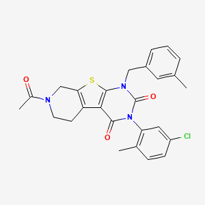 molecular formula C26H24ClN3O3S B6510280 11-acetyl-4-(5-chloro-2-methylphenyl)-6-[(3-methylphenyl)methyl]-8-thia-4,6,11-triazatricyclo[7.4.0.0^{2,7}]trideca-1(9),2(7)-diene-3,5-dione CAS No. 902908-28-5