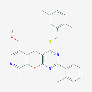 molecular formula C28H27N3O2S B6510573 (7-{[(2,5-dimethylphenyl)methyl]sulfanyl}-14-methyl-5-(2-methylphenyl)-2-oxa-4,6,13-triazatricyclo[8.4.0.0^{3,8}]tetradeca-1(10),3(8),4,6,11,13-hexaen-11-yl)methanol CAS No. 892416-14-7