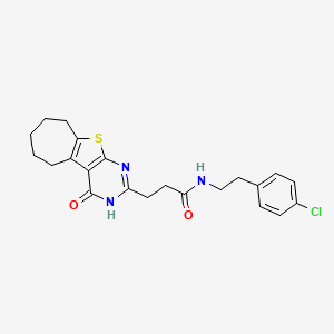molecular formula C22H24ClN3O2S B6511152 N-[2-(4-chlorophenyl)ethyl]-3-{3-oxo-8-thia-4,6-diazatricyclo[7.5.0.0^{2,7}]tetradeca-1(9),2(7),5-trien-5-yl}propanamide CAS No. 950414-41-2