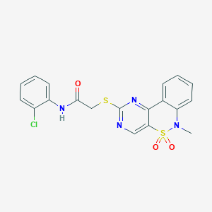 molecular formula C19H15ClN4O3S2 B6511780 N-(2-chlorophenyl)-2-({9-methyl-8,8-dioxo-8lambda6-thia-3,5,9-triazatricyclo[8.4.0.0^{2,7}]tetradeca-1(14),2(7),3,5,10,12-hexaen-4-yl}sulfanyl)acetamide CAS No. 895102-08-6