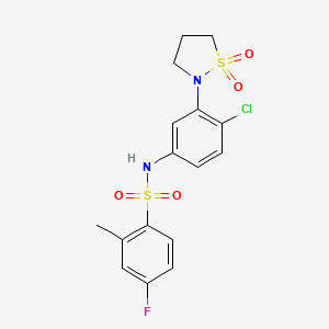 molecular formula C16H16ClFN2O4S2 B6512158 N-[4-chloro-3-(1,1-dioxo-1lambda6,2-thiazolidin-2-yl)phenyl]-4-fluoro-2-methylbenzene-1-sulfonamide CAS No. 946338-46-1