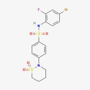 molecular formula C16H16BrFN2O4S2 B6512192 N-(4-bromo-2-fluorophenyl)-4-(1,1-dioxido-1,2-thiazinan-2-yl)benzenesulfonamide CAS No. 895793-04-1
