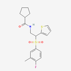 molecular formula C19H22FNO3S2 B6512239 N-[2-(4-fluoro-3-methylbenzenesulfonyl)-2-(thiophen-2-yl)ethyl]cyclopentanecarboxamide CAS No. 946264-52-4