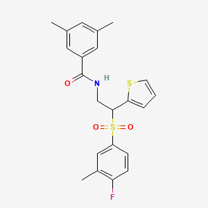molecular formula C22H22FNO3S2 B6512243 N-[2-(4-fluoro-3-methylbenzenesulfonyl)-2-(thiophen-2-yl)ethyl]-3,5-dimethylbenzamide CAS No. 946264-56-8
