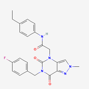molecular formula C23H22FN5O3 B6512605 N-(4-ethylphenyl)-2-{6-[(4-fluorophenyl)methyl]-2-methyl-5,7-dioxo-2H,4H,5H,6H,7H-pyrazolo[4,3-d]pyrimidin-4-yl}acetamide CAS No. 951617-14-4
