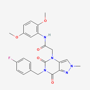 molecular formula C23H22FN5O5 B6512612 N-(2,5-dimethoxyphenyl)-2-{6-[(4-fluorophenyl)methyl]-2-methyl-5,7-dioxo-2H,4H,5H,6H,7H-pyrazolo[4,3-d]pyrimidin-4-yl}acetamide CAS No. 951617-22-4