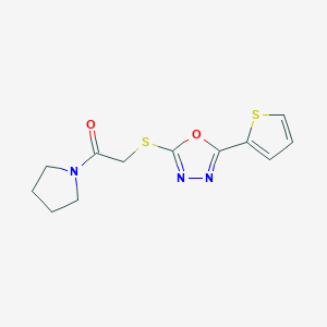 molecular formula C12H13N3O2S2 B6513007 Pyrrolidine, 1-[[[5-(2-thienyl)-1,3,4-oxadiazol-2-yl]thio]acetyl]- CAS No. 459846-08-3