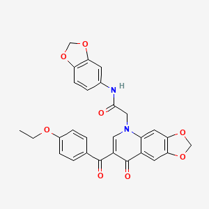 molecular formula C28H22N2O8 B6513528 N-(2H-1,3-benzodioxol-5-yl)-2-[7-(4-ethoxybenzoyl)-8-oxo-2H,5H,8H-[1,3]dioxolo[4,5-g]quinolin-5-yl]acetamide CAS No. 872198-64-6