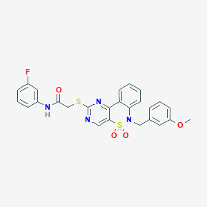 molecular formula C26H21FN4O4S2 B6515026 N-(3-fluorophenyl)-2-({9-[(3-methoxyphenyl)methyl]-8,8-dioxo-8lambda6-thia-3,5,9-triazatricyclo[8.4.0.0^{2,7}]tetradeca-1(14),2(7),3,5,10,12-hexaen-4-yl}sulfanyl)acetamide CAS No. 892313-00-7