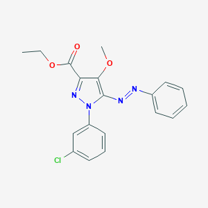 molecular formula C19H17ClN4O3 B065168 ethyl 1-(3-chlorophenyl)-4-methoxy-5-phenyldiazenylpyrazole-3-carboxylate CAS No. 172701-50-7