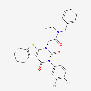 molecular formula C27H25Cl2N3O3S B6517256 N-benzyl-2-[4-(3,4-dichlorophenyl)-3,5-dioxo-8-thia-4,6-diazatricyclo[7.4.0.0^{2,7}]trideca-1(9),2(7)-dien-6-yl]-N-ethylacetamide CAS No. 899915-89-0