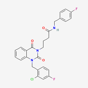 molecular formula C26H22ClF2N3O3 B6517426 4-{1-[(2-chloro-4-fluorophenyl)methyl]-2,4-dioxo-1,2,3,4-tetrahydroquinazolin-3-yl}-N-[(4-fluorophenyl)methyl]butanamide CAS No. 899901-72-5