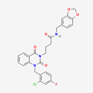 molecular formula C27H23ClFN3O5 B6517474 N-[(2H-1,3-benzodioxol-5-yl)methyl]-4-{1-[(2-chloro-4-fluorophenyl)methyl]-2,4-dioxo-1,2,3,4-tetrahydroquinazolin-3-yl}butanamide CAS No. 899910-74-8