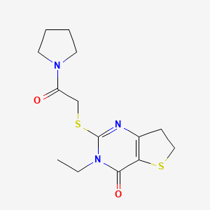 B6517637 3-ethyl-2-{[2-oxo-2-(pyrrolidin-1-yl)ethyl]sulfanyl}-3H,4H,6H,7H-thieno[3,2-d]pyrimidin-4-one CAS No. 869076-25-5