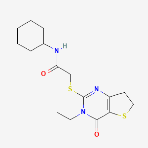 molecular formula C16H23N3O2S2 B6517674 N-cyclohexyl-2-({3-ethyl-4-oxo-3H,4H,6H,7H-thieno[3,2-d]pyrimidin-2-yl}sulfanyl)acetamide CAS No. 869076-65-3