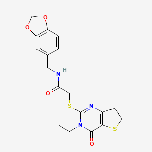 B6517682 N-[(2H-1,3-benzodioxol-5-yl)methyl]-2-({3-ethyl-4-oxo-3H,4H,6H,7H-thieno[3,2-d]pyrimidin-2-yl}sulfanyl)acetamide CAS No. 869076-68-6