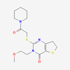 B6517691 3-(2-methoxyethyl)-2-{[2-oxo-2-(piperidin-1-yl)ethyl]sulfanyl}-3H,4H,6H,7H-thieno[3,2-d]pyrimidin-4-one CAS No. 893370-55-3