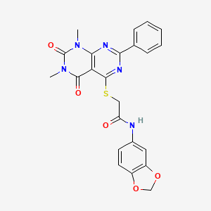 molecular formula C23H19N5O5S B6519639 N-(2H-1,3-benzodioxol-5-yl)-2-({6,8-dimethyl-5,7-dioxo-2-phenyl-5H,6H,7H,8H-[1,3]diazino[4,5-d]pyrimidin-4-yl}sulfanyl)acetamide CAS No. 863003-34-3