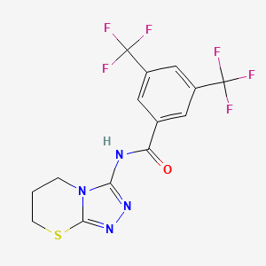 molecular formula C14H10F6N4OS B6520000 N-{5H,6H,7H-[1,2,4]triazolo[3,4-b][1,3]thiazin-3-yl}-3,5-bis(trifluoromethyl)benzamide CAS No. 946293-66-9