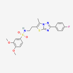 molecular formula C21H21FN4O4S2 B6521246 N-{2-[2-(4-fluorophenyl)-6-methyl-[1,2,4]triazolo[3,2-b][1,3]thiazol-5-yl]ethyl}-3,4-dimethoxybenzene-1-sulfonamide CAS No. 896280-01-6