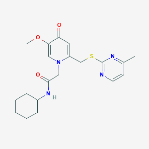 molecular formula C20H26N4O3S B6521380 N-cyclohexyl-2-(5-methoxy-2-{[(4-methylpyrimidin-2-yl)sulfanyl]methyl}-4-oxo-1,4-dihydropyridin-1-yl)acetamide CAS No. 920221-09-6