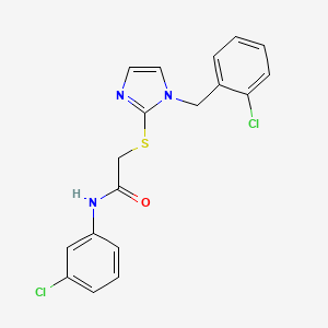 molecular formula C18H15Cl2N3OS B6521688 N-(3-chlorophenyl)-2-({1-[(2-chlorophenyl)methyl]-1H-imidazol-2-yl}sulfanyl)acetamide CAS No. 946368-22-5