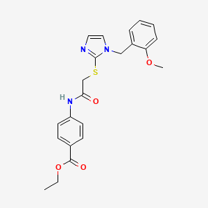 molecular formula C22H23N3O4S B6521718 ethyl 4-[2-({1-[(2-methoxyphenyl)methyl]-1H-imidazol-2-yl}sulfanyl)acetamido]benzoate CAS No. 946264-98-8