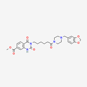 molecular formula C28H32N4O7 B6521839 methyl 3-(6-{4-[(2H-1,3-benzodioxol-5-yl)methyl]piperazin-1-yl}-6-oxohexyl)-2,4-dioxo-1,2,3,4-tetrahydroquinazoline-7-carboxylate CAS No. 896371-25-8
