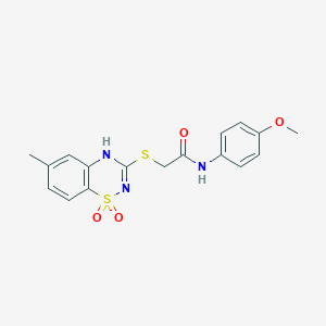 molecular formula C17H17N3O4S2 B6522152 N-(4-methoxyphenyl)-2-[(6-methyl-1,1-dioxo-4H-1lambda6,2,4-benzothiadiazin-3-yl)sulfanyl]acetamide CAS No. 932991-64-5
