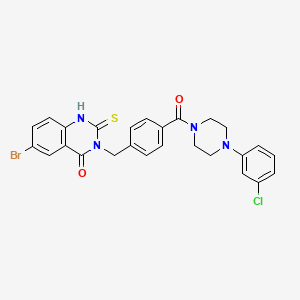 6-bromo-3-({4-[4-(3-chlorophenyl)piperazine-1-carbonyl]phenyl}methyl)-2-sulfanylidene-1,2,3,4-tetrahydroquinazolin-4-one