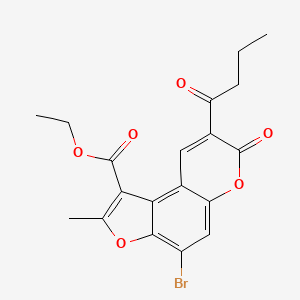 molecular formula C19H17BrO6 B6525030 ethyl 4-bromo-8-butanoyl-2-methyl-7-oxo-7H-furo[3,2-f]chromene-1-carboxylate CAS No. 929390-43-2