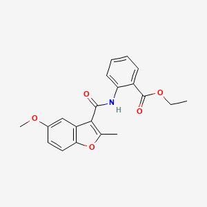molecular formula C20H19NO5 B6525160 ethyl 2-(5-methoxy-2-methyl-1-benzofuran-3-amido)benzoate CAS No. 929389-43-5