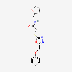 molecular formula C16H19N3O4S B6525791 2-((5-(phenoxymethyl)-1,3,4-oxadiazol-2-yl)thio)-N-((tetrahydrofuran-2-yl)methyl)acetamide CAS No. 948263-58-9