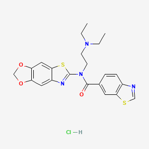 molecular formula C22H23ClN4O3S2 B6526717 N-[2-(diethylamino)ethyl]-N-{4,6-dioxa-10-thia-12-azatricyclo[7.3.0.0^{3,7}]dodeca-1(9),2,7,11-tetraen-11-yl}-1,3-benzothiazole-6-carboxamide hydrochloride CAS No. 1135203-53-0