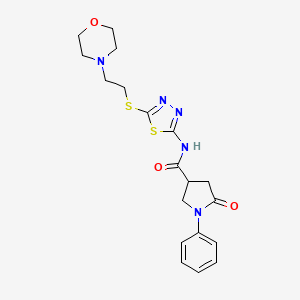 molecular formula C19H23N5O3S2 B6526759 N-(5-{[2-(morpholin-4-yl)ethyl]sulfanyl}-1,3,4-thiadiazol-2-yl)-5-oxo-1-phenylpyrrolidine-3-carboxamide CAS No. 893946-52-6